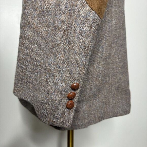 Vtg Calibrini Tweed Sport Coat Blazer 42L Mens Solid Brown Elbow Patch - Picture 3 of 11